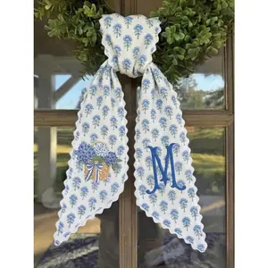 Personalized Hydrangea  Wreath Sash, Embroidered Door Decor wreath sash, monogram door decor