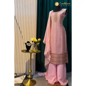 Lushkara Blush Pink Embroidered Kurta Sharara