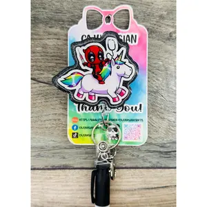 Healthcare Inspired Deadpool Unicorn Badge Reel/ID Clip-Retractable Clips-(Alligator, Belt, MRI Safe, Carabiner) & Non-Retractable Clips