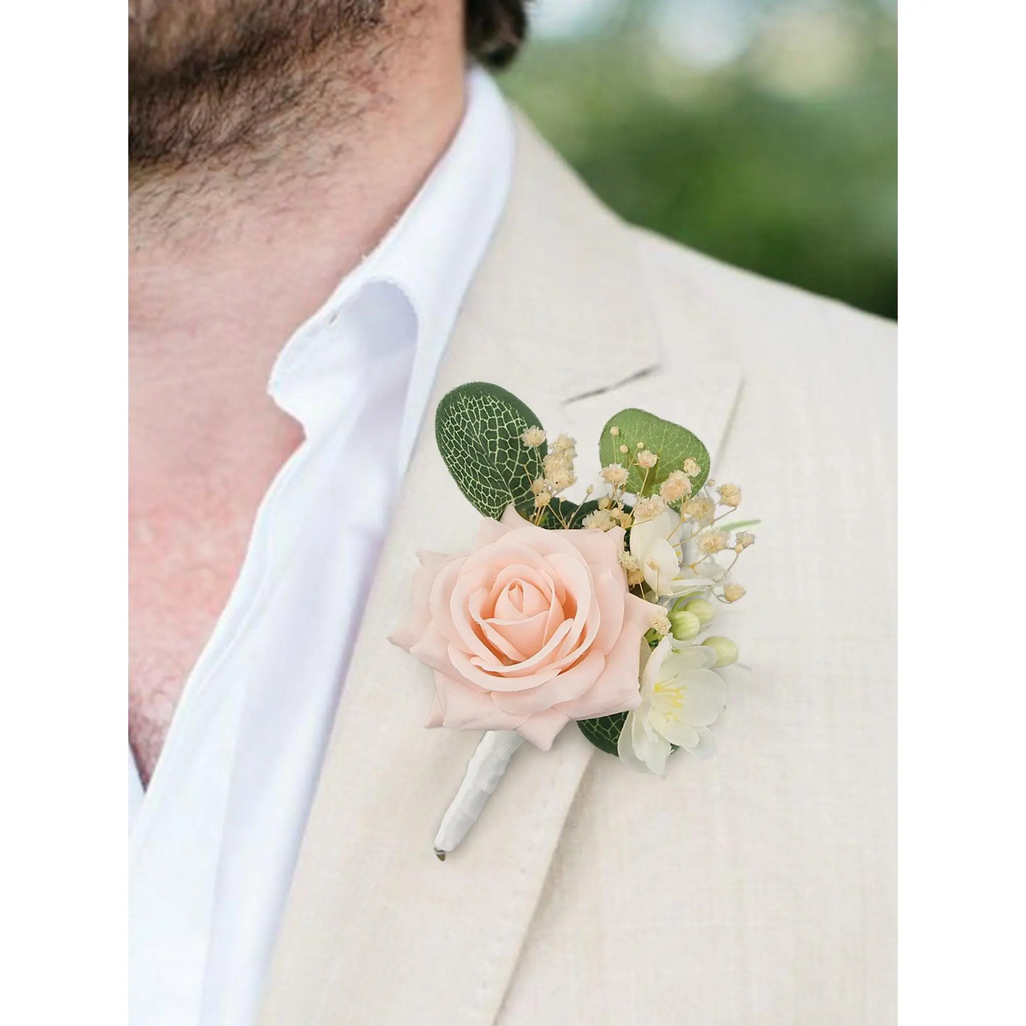 Floral Blush Pink & White Boutonniere, Wedding & Party Home Decor Supply