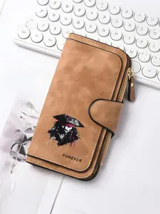 Long wallet with Captain Jack Sparrow pattern fashion card holder, snap closure, zipper wallet|Themed graphic wallet