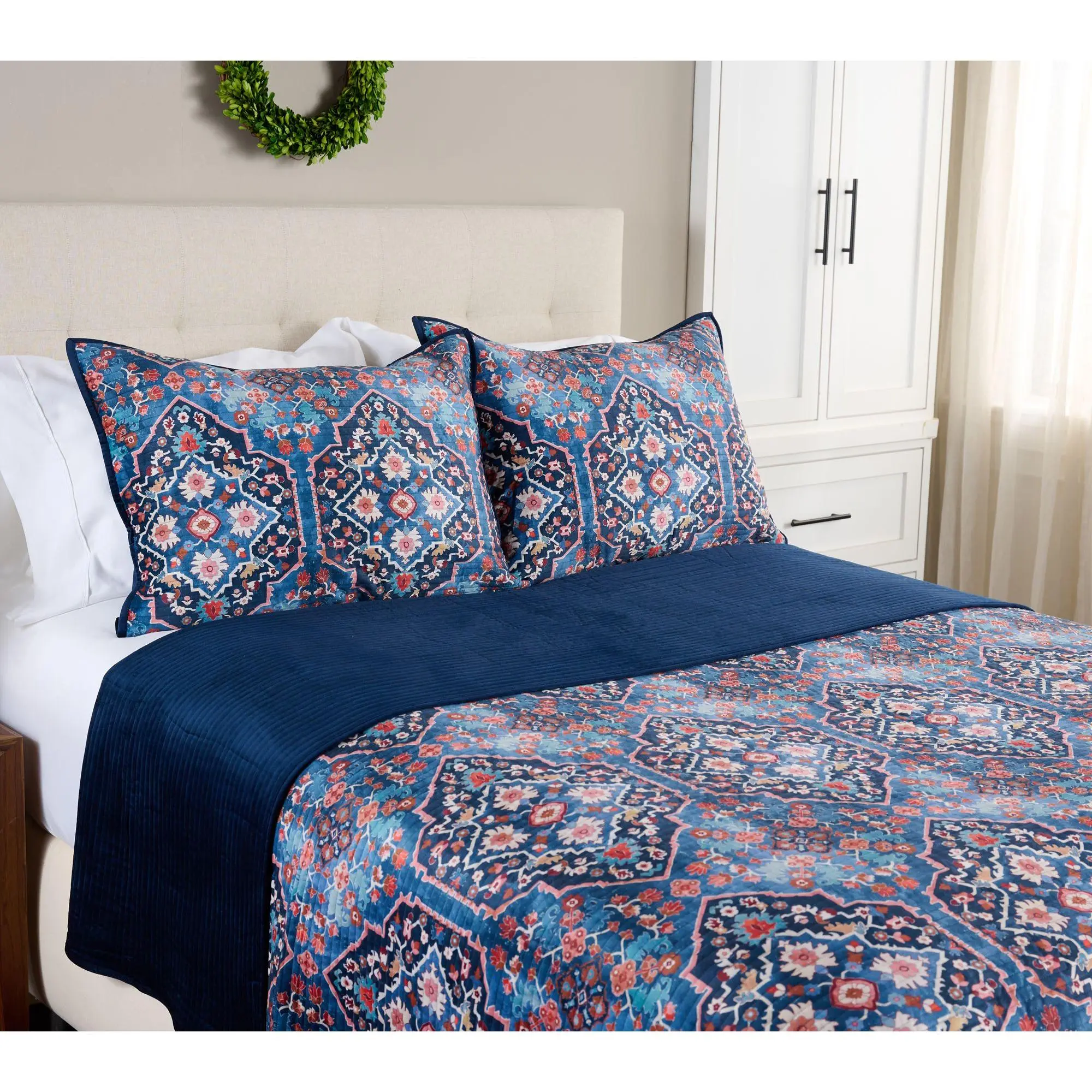 Home Reflections Printed Velvet Coverlet Set- Queen Home Reflections Printed Velvet Coverlet Set- Queen
