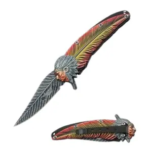 Beautiful Colorful Native American Design Folding Knife with Pocket Clip Collectable Gift