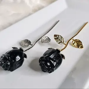 Majestic Crystals llc Obsidian Crystal Rose Ornament 6.02 Inches Elegant Gift Decor for Home Office Healing Energy Aesthetic Appeal Handcrafted Design