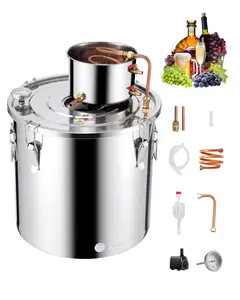 VEVOR Alcohol Still, 13.2 Gal / 50 L Stainless Steel Water Alcohol Distiller with Copper Coil, Home Brewing Refining Fermentation Kit with Thermometer & Pump, for Wine Whisky Brandy, Silver
