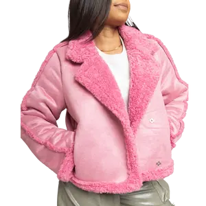 SUEDE FAUX FUR COLLARED JACKET