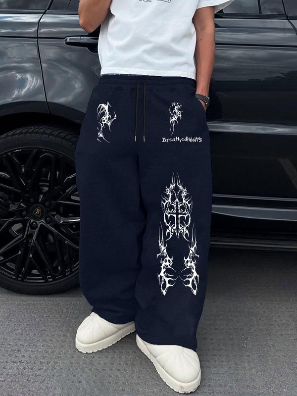 Men's Multi-Color Casual Sweatpants, Loose Fit, Gothic Print, Drawstring Waist, Comfortable Street Style, Ideal for Daily Wear, Sports, Parties, Soft Comfy Sweatpants