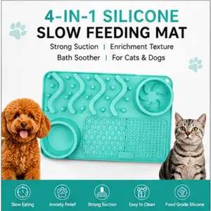 Pet Silicone Slow Feeder Mat, Strong Suction Non-Slip, Licking Bowl with Smart Texture, Bath Calm Tool, Cat Dog Universal, Easy Clean, 1 Piece