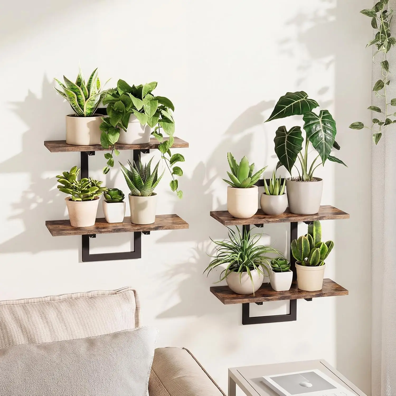 Bamworld Floating Shelves for Wall Planters Indoor Hanging Plant Shelves | Plant Holder Wall Decor Plant Stand Indoor for Plant Hangers Indoor for Living Room Bedroom Bathroom 2-Pack Brown