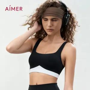 AIMER Color Block Wide Neck Sports Bra Soft Wraparound Support Seamless Stretch Fabric Stays in Place During Movement and Daily Wear Fashion Forward Design for Active and Street Style Everyday Womenswear Fitness Training Clothes Mothers Day Gift