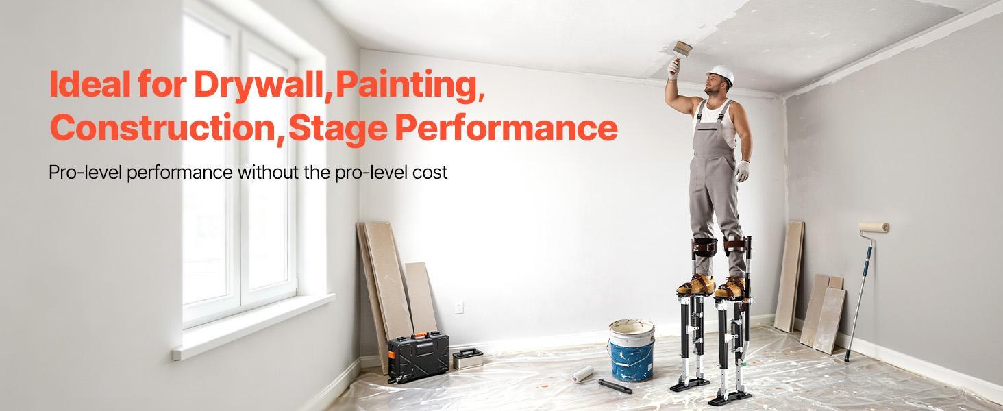 VEVOR Adjustable Height Drywall Stilts - 19.1-31.1 in Aluminum Drywall Tools, 228 lbs Load Capacity, Non-Slip Rubber Feet, Dual Spring Shock Absorb, Comfortable Leg Straps, Oxford Fabric Components, 3 Levels Heel Brackets, for Painters, Black#BackToSchool
