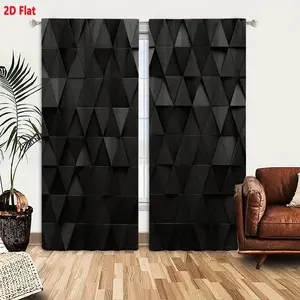 2D Flat  2-Pack Dark Gray Black Triangle Grid 3D Textured Curtains, Modern Abstract Geometric Pattern Light Filtering Blackout Curtains for Living Room Bedroom, Room Decor Curtain, Dimensional Layered Design with Angled Edges