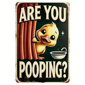 1pc Cute Duck "Are You Pooping?" Funny Aluminum Sign - Whimsical Bathroom & Youngsters' Room Decor, 8x12in Rustic Wall Art with Cheerful Duck Design, Perfect for Playful Home Decor