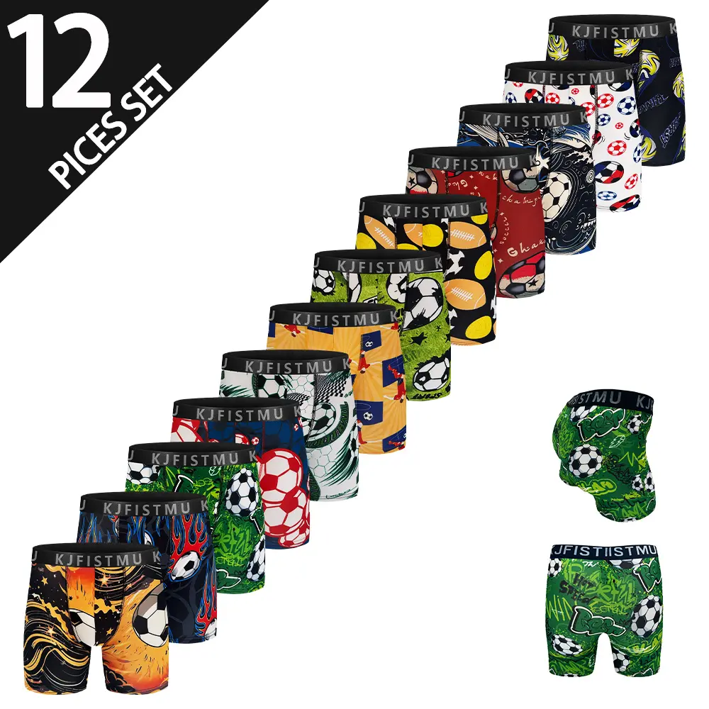 KJFISTMU 12/8/4 Men's Soccer Style Boxer Briefs Ice Silk Breathable No Rolling Edges Seamless Antibacterial and Deodorizing Suitable for Sports, Fitness, Running, Cycling, Football Summer Essential High Elasticity Non-Restrictive Washable Colorfast