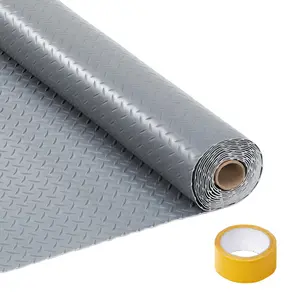 Gaomon 7.5x17 FT Heavy-Duty PVC Rubber Garage Floor Mat, 2.8mm Thick Diamond Plate Mat Roll with Raised Texture, 33FT Tapes for Under-Car Parking of SUVs, Trucks