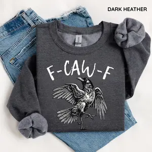 F-Caw-F Sweatshirt, Funny Raven Crow Sweater, Retro Bird Lover Pullover, Womens Gothic Graphic Crewneck, Casual Fall Winter Gift for Women