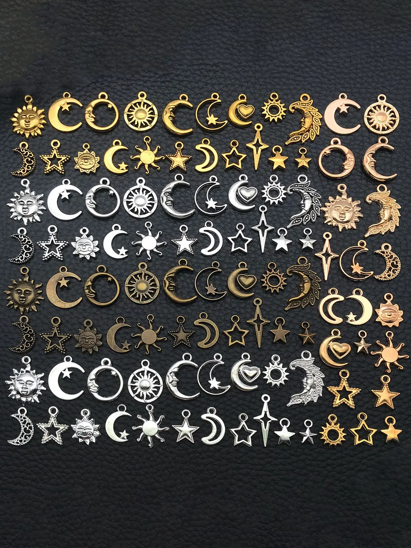 100pcs Mix Alloy Star Moon Sun Charm Antique Pendant, DIY Bracelet Earrings Necklace Craft Making Accessories, Jewelry Making Supplies, Charms For Bracelets, Bracelet Charms Bulk