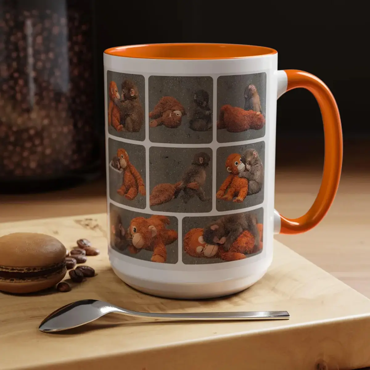 Viral Monkey Punch Coffee 11oz 15oz Mug, Macaque Monkey Plush Tea Cup, Trending Monkey Memorabilia Cup, Emotional Support Coffee Mug