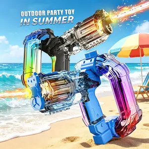 2 Pack Revolver Electric Water Gun, Automatic Squirt Gun with RGB LED Music, Perfect for Summer Outdoor Party, Children's Day & Birthday Gift for Kids Adults