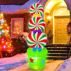 6FT Christmas Inflatables Candy Yard Sign LED Lighted Christmas Inflatable Outdoor Decoration for Garden  Lawn Pathway Candyland Themed Party