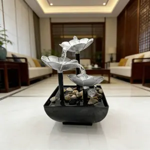 Modern Simple Lotus Waterfall Ornament, Circulating Water Fountain for Office Tea Table, Wealth Attraction Decor Gift