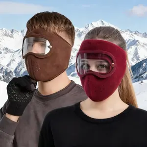 Women's Ski Full Face Mask Windproof Fleece & Neck Warmer - Cold Weather Balaclava with Visor, Multi-Color Options (Blue, Pink, Brown, Black, Red) - Elastic Fit for Snowboarding, Ice Skating, Winter & Outdoor Activities