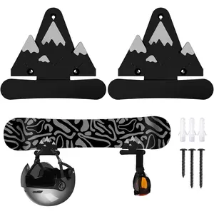 2 Pack Snowboard Wall Mount with Hooks,Snow Mountain decorative Design for Snowboard Rack, Space Saving