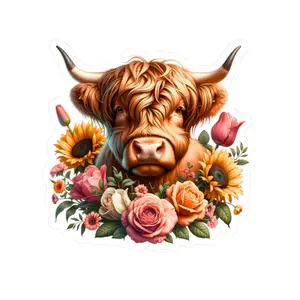 Whimsical Floral Cow Kiss-Cut Stickers, Cute Farmhouse Decor, Gifts for Animal Lovers, Laptop Stickers, Nature-inspired Decor