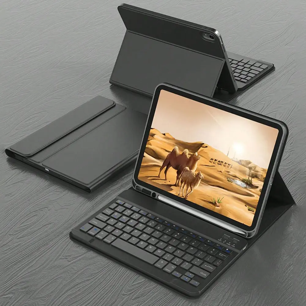 Keyboard Case with Detachable Wireless Bluetooth Foldable Tablet Keyboard, Compatible with iPad and Featuring a Pencil Holder, for iPad 5th, 6th, 7th, 8th, 9th, and 10th Generation; iPad Air 3, 4, 5, 6, 10.2, 10.5, 10.9, and 11, Folding Keyboard