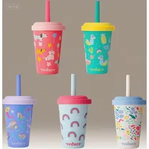 Stackable Kids Tumbler Cups with Spill-Proof Straws - 5 Pack of 12 oz Portable Drinkware - Twist-On Lids for Easy Storage - Dishwasher Safe Tumblers - Leak-Proof Design for Children