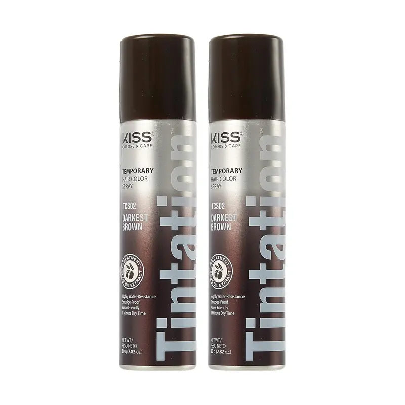 Kiss Tintation Temporary Darkest Brown Hair Color Spray Bottles (2-Pack, TCS02) - Unisex Haircare, Ammonia-Free No Bleach Formula, Brunette Touch-Up Tool, Brown Highlights/Balayage At-Home Solution