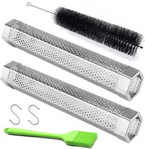 Pellet Smoker Tube, 2 Pack 12'' Stainless Steel BBQ Wood Pellet Tube Smoker, for Cold/Hot Smoking Lovefish