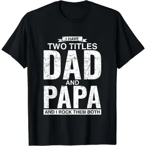 [100%25 Cotton] Cool Dad And Papa Double Title Rocking T-Shirt For Awesome Fathers