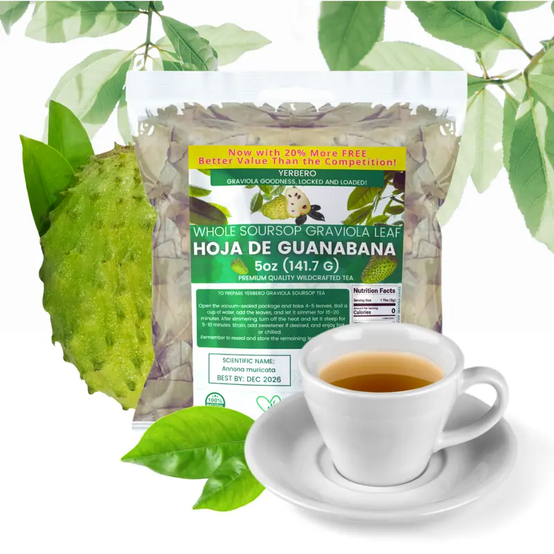 VIRAL Yerbero Hoja de Guanabana - Premium Whole Sun Dried Graviola Soursop Leaves (5 oz - 400+ Leaves Per Bag) Entera Calidad Premium, 100% All Natural Delicious Fresh Tea | From Mexico | Premium Wildcrafted Quality.
