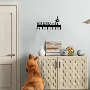 Figure Skating Medal Display Rack, Wall Mounted Trophy Organizer with 10 Hooks, Metal Wall Art for Sports Achievements