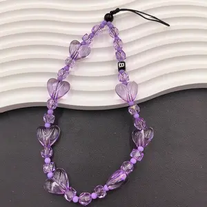 Heart Shaped Beaded Chain Lanyard For Phone Case Keychain Pendant Creative And Personalized Anti Drop Chain Bag Pendant