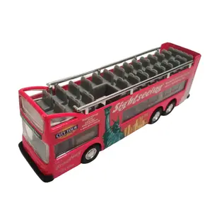 SHING FAT 6-inch Sightseeing Bus Die Cast Metal Car with Pull Back Action Openable Front Door for Kids Ages 4+