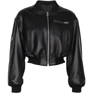 Vegan Leather Cropped Bomber Jacket