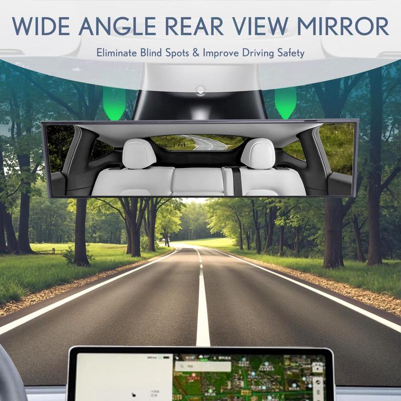Rear View Mirror, Chrome Anti-glare PanoramicRear Mirrors Universal 12 Inch Convex CarInterior Clip on Extra Big Wide Angle RearviewMirror Extender to Reduce Blind Spot for CarSUy Trucks																	