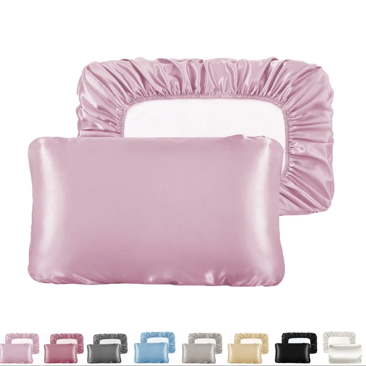 Solid Color Satin Pillowcase without Filler, 2 Counts Soft Pillow Cover with Elastic Band, Pillow Protector for Home Bedroom & Travel