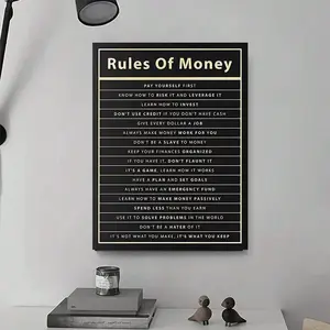 Modern Art Abstract Poster Print, Money Rules Oil Painting Style Wall Art, Unframed Canvas Decor for Living Room Bedroom Hallway