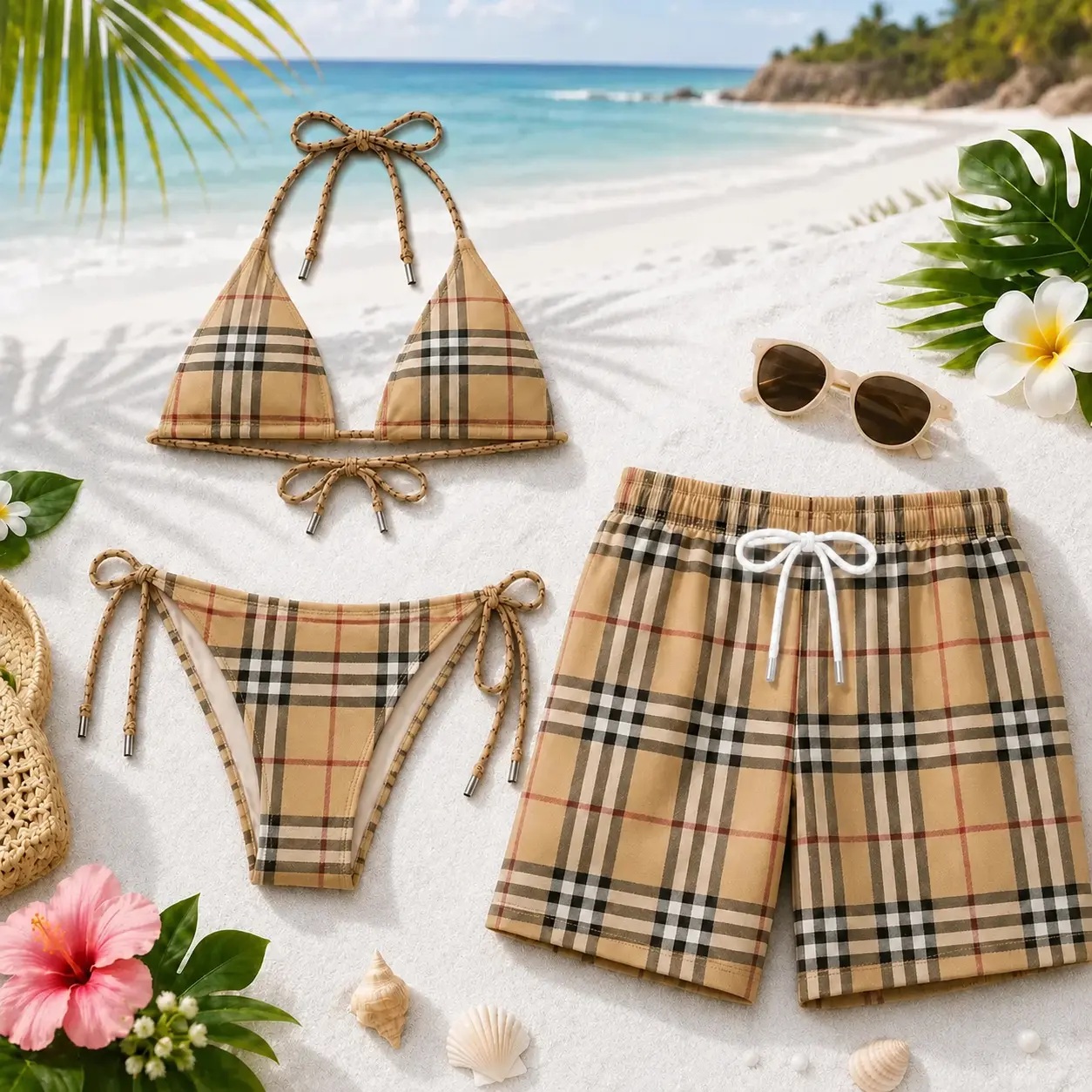 2026 Signature Matching Couple Swimwear Set - Women’s Viral Bikini, Men’s Beach Shorts, Ideal for Vacation Gifting