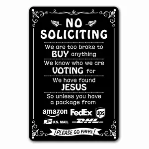 Funny  Metal Sign - Humorous Front Door Sign for Home, Church & Christian Families - 8x12 Inch Rustic Tin Plaque to Deter Salespeople - Gift for Religious Neighbors