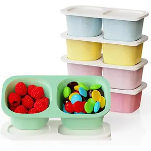 Snack Containers with  for -Classic Color 5 PACK, [ DESIGN 2-COMPARTMENT] /Microwave/Dishwasher Safe, Snack Bowls Container for -the-Go Meals,Camping and Travel