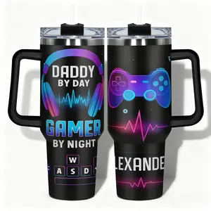 1pc Stainless Steel Water Bottle Daddy by Day Gamer by Night Designs, Leakproof Large Capacity (40oz/30oz/22oz/20oz/14oz), Needed for Gym, Hiking, Travel Ideal Birthday Christmas Gift Flasks Bottled Mug