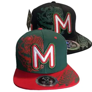 Mexico Snapback Hat with Eagle and Embroidered M Mexico Written on the Brim available in Black and Green