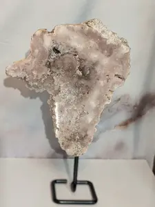 Large Rare Pink Amethyst Druzy on Metal Stand Double Sided Semi-Polished Geode Slab Natural Lavender Africa Shaped Crystal Display Specimen