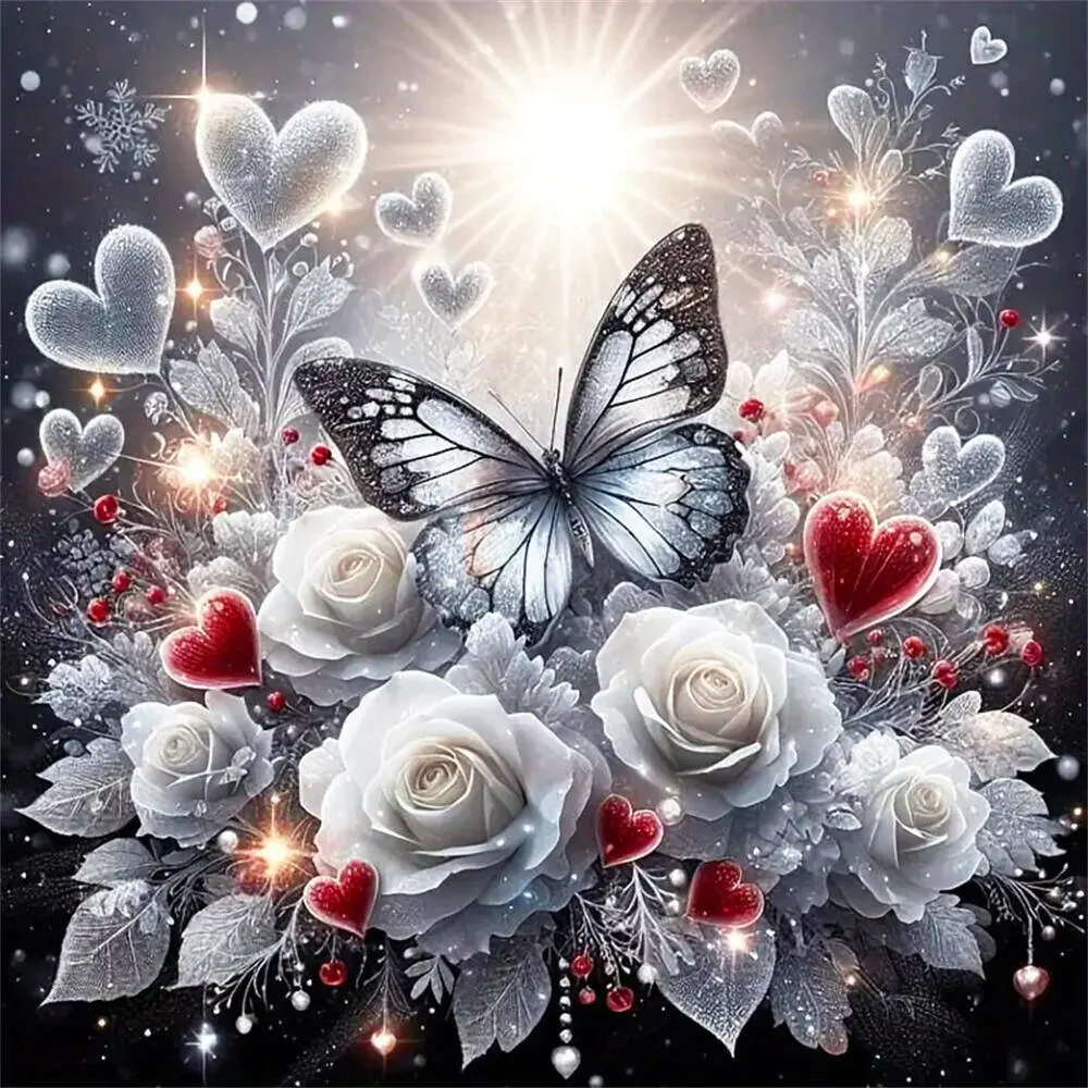5D DIY Set Full Round Diamond Painting Butterfly Rhinestones Diamond Embroidery Animal Picture Mosaic Rose Decor For Home Needle Crafts Kit