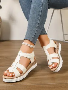 Summer New Thick Sole Roman Sandals for Women, Velcro Strap Open Toe Platform Shoes, Comfort Outdoor Beach Footwear