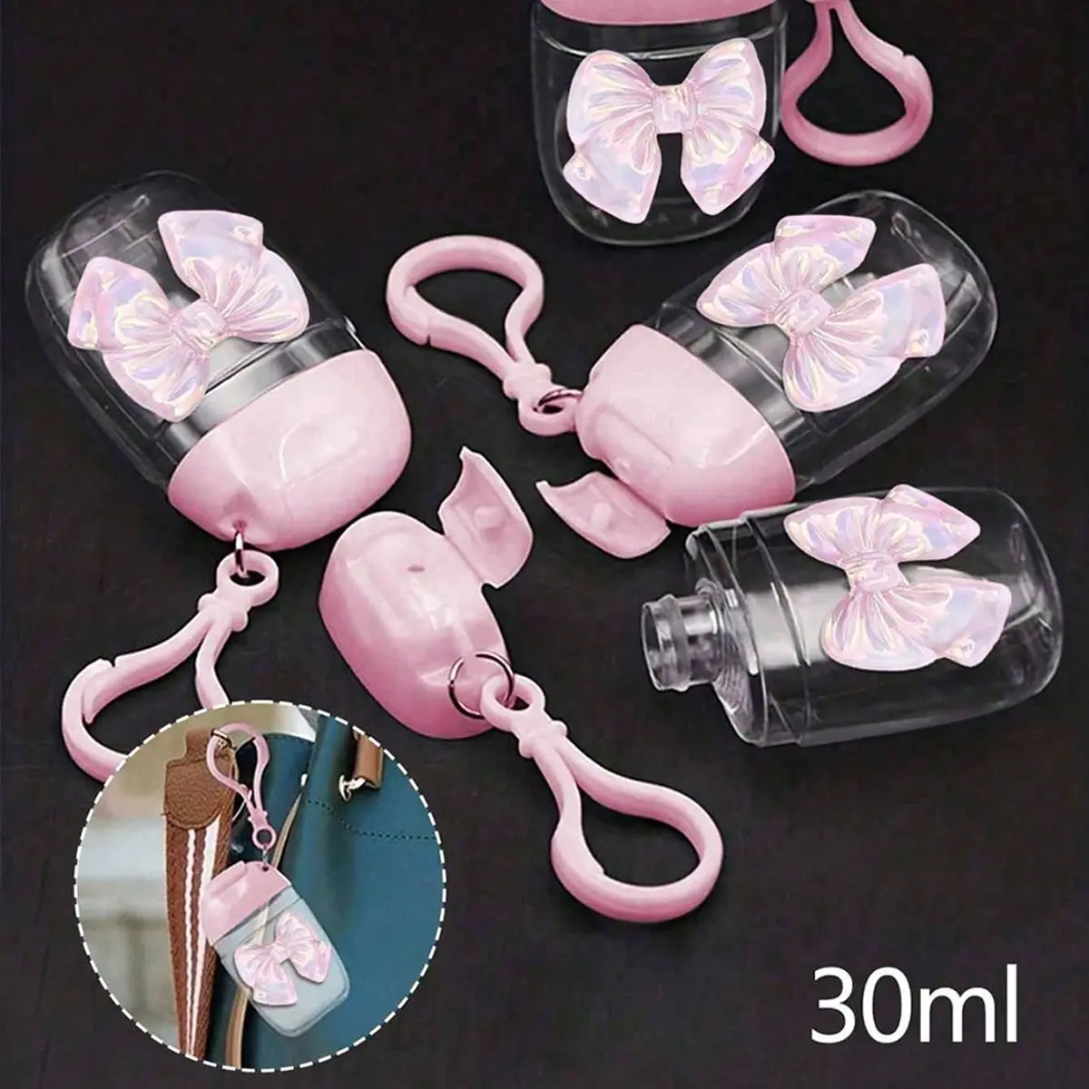 Pink Transparent Ribbon Bow Sub Bottle, Travel Toiletries Bottle, Can Be Used For Shampoo, Lotion, Cosmetics, Liquid Sub Packaging, Portable Mini Sub Bottle, Can Be Repeated, Necessary For Holiday Travel And Dormitory, Suitable For Women, Wedding Use